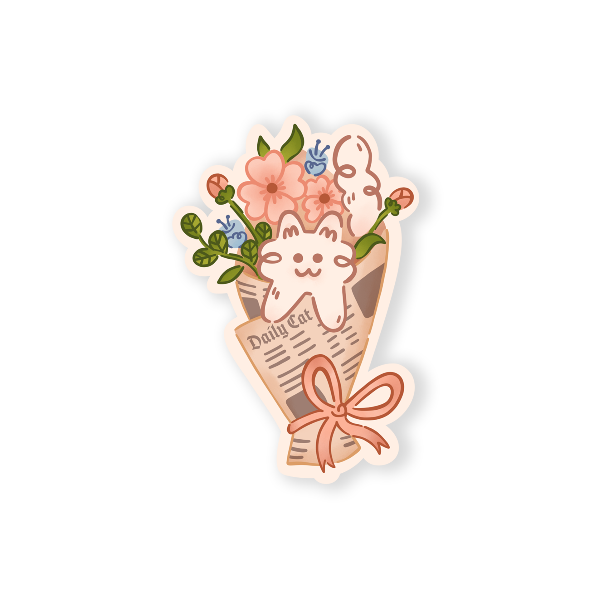 Bouquet Cat Sticker Weatherproof, Dishwasher Safe, Vinyl Cat